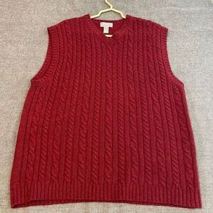 Y2k Old Navy Sweater Vest‎ Mens Red XL 100% Lambswool Academia Preppy